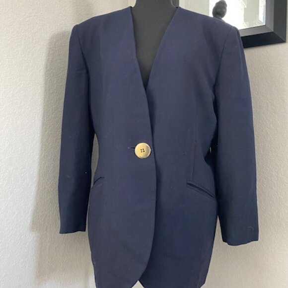 VINTAGE Christian Dior Navy Blue Gold Button Wool Blazer Jacket Sz XL 18 - Picture 3 of 13